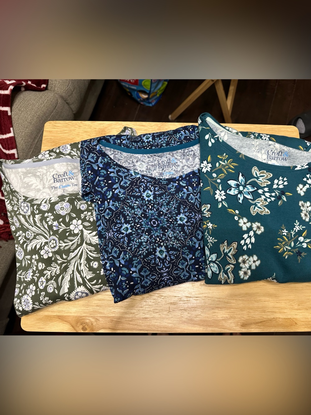 3 croft & barrow Navy and Light Blue Patterned Long-Sleeve Top